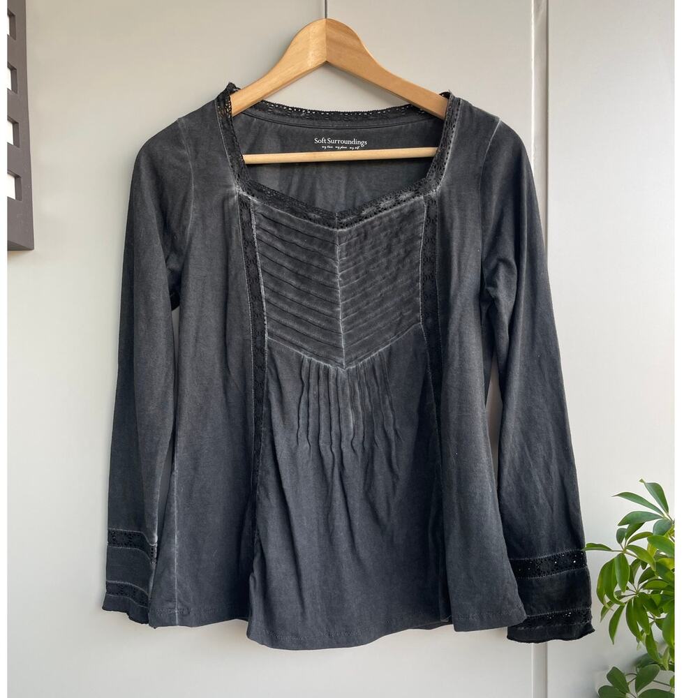 SOFT SURROUNDINGS washed gray cotton Philomena tunic top blouse - Picture 7 of 7